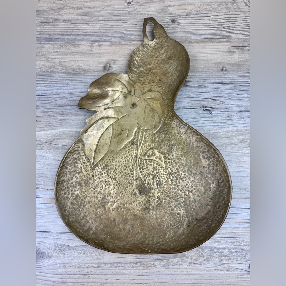 Vintage Solid Brass Pear Tray Hammered Platter Heavy